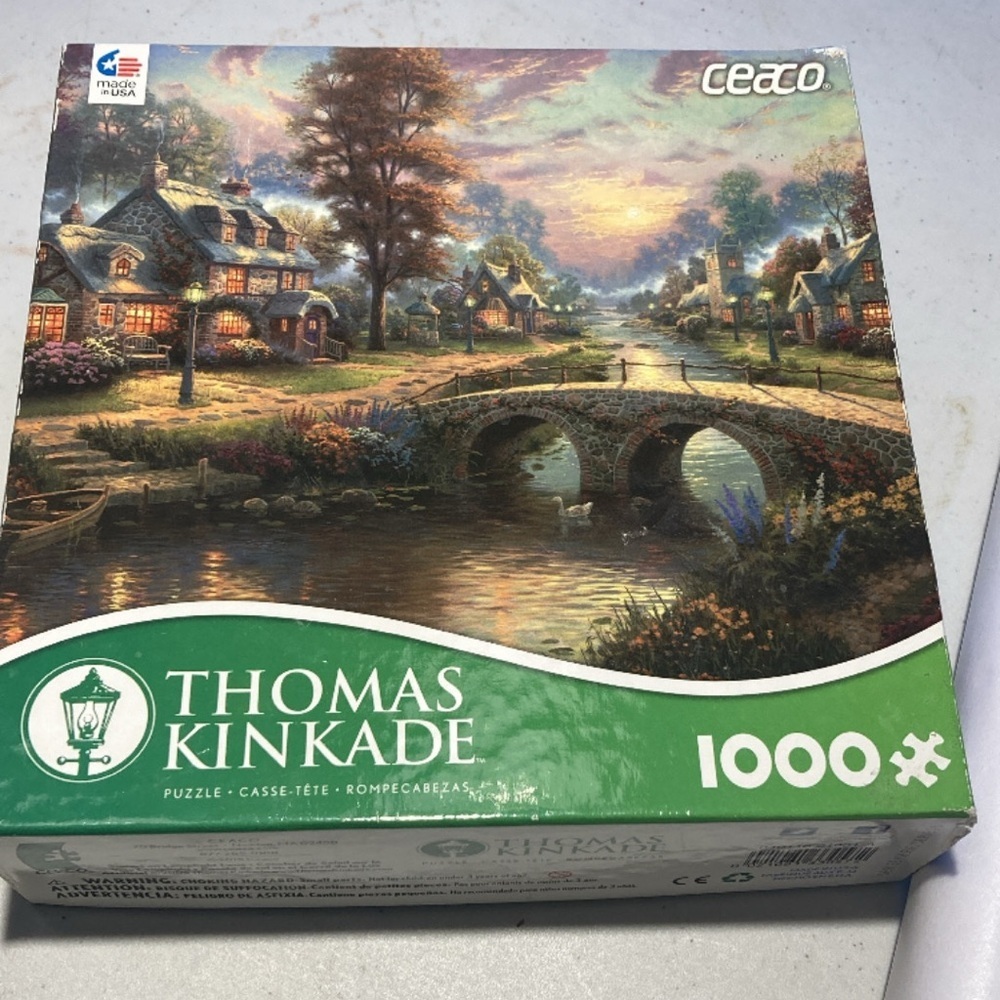 Thomas Kinkade Serene Village 1000 Piece Puzzle Green Brown
